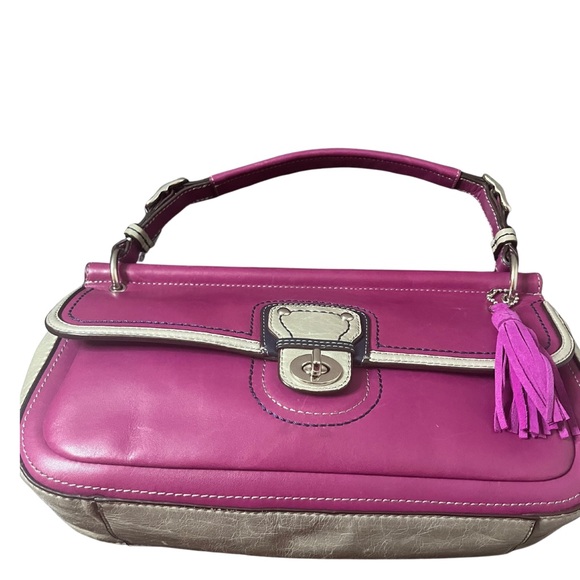Coach Willis EUC Legacy City Colorblock Magenta Leather Satchel Crossbody - Picture 6 of 14